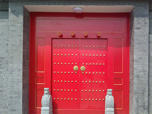 龙江镇中国传统四合院系列朱红色中式木制大门木作
